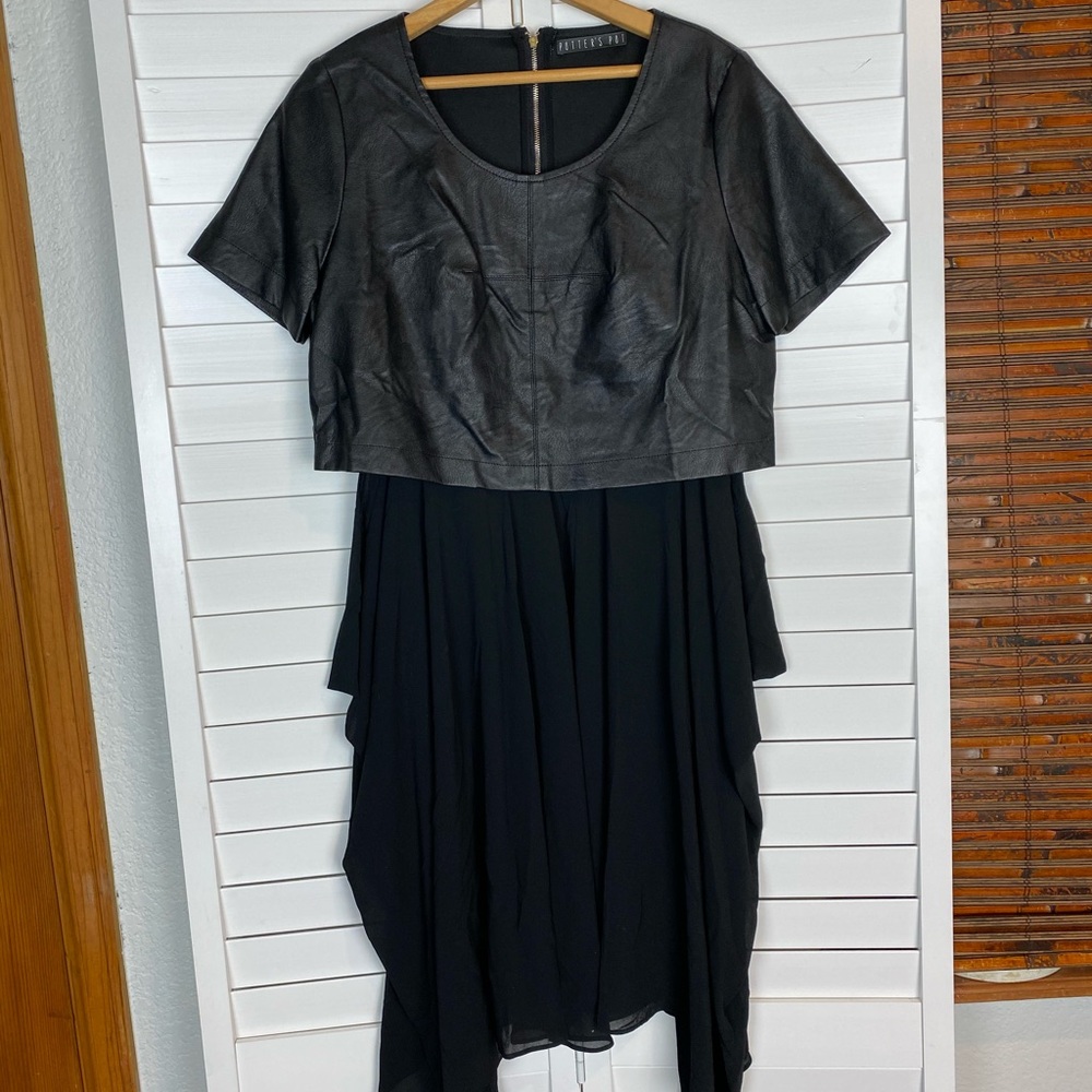 Faux leather top dress with cascading bottoms M